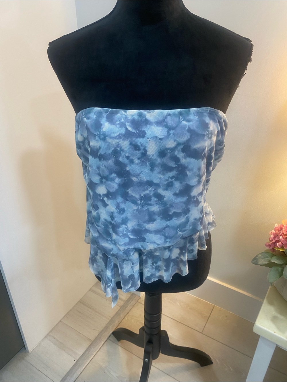 Full Tilt Light Blue Strapless Ruffle Top